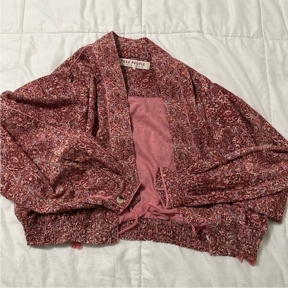 Free People Rosalina Tie‎ Front Jacket Barbie Core Cropped Paisley Mocha Convo M - Picture 15 of 16